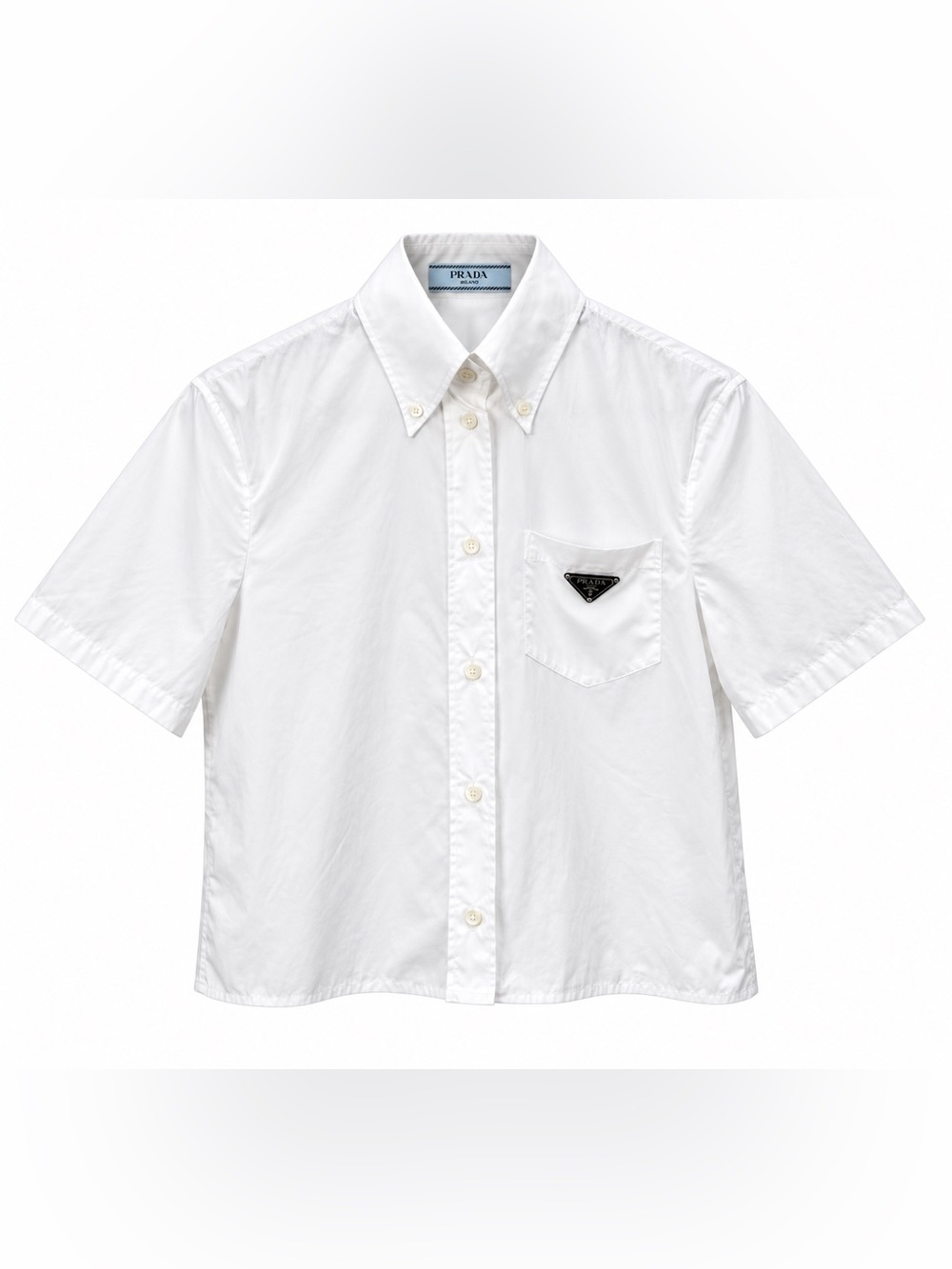 Prada White Short-Sleeve Cotton Button-Down with Logo Pocket